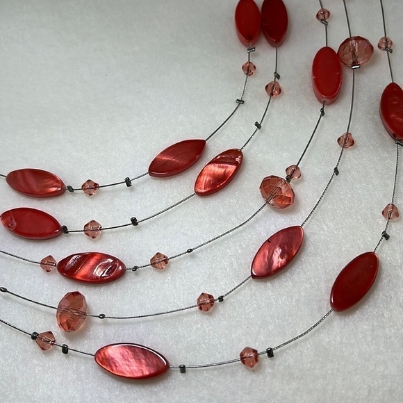 Multi strand coral color beaded necklace - Picture 3 of 4